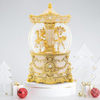 Carousel Music Box Gold & Ivory Christmas Snow Globes, 8.3" Rotate Carousel Snow Globe for Kids & Adults, Classic Wind up Musical Snow Globe Birthday Gifts for Women Girls, Carousel Horse Home Decor