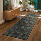 Lessymo Kitchen Runner Rug Washable, Long Non Skid Hallway Runner Rugs Black 2x6 Boho Vintage Floral Botanical Door Mat for Entryway, Laundry Room, Bathroom Rugs with Rubber Backed, Black Green