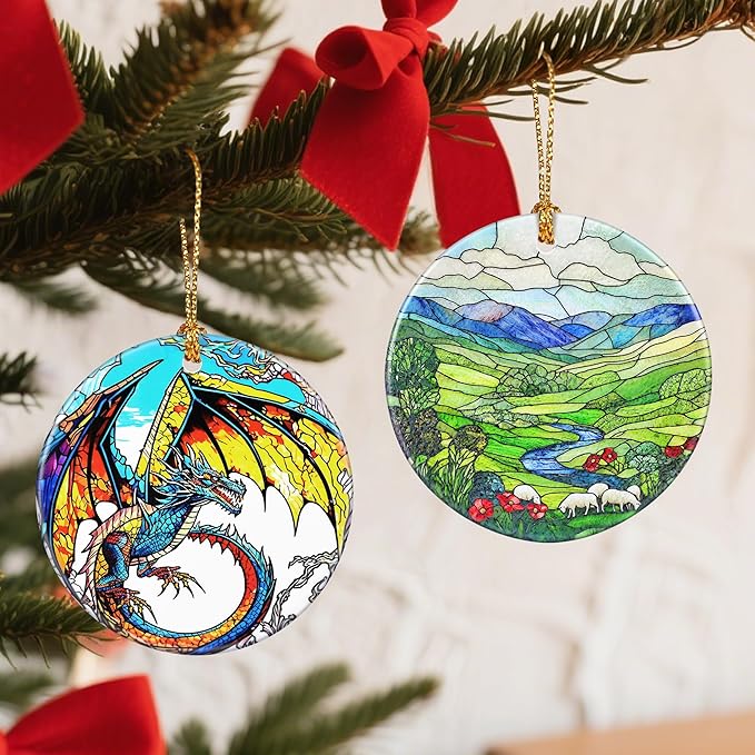 Christmas Ornaments, 2.8 Inch Ceramic Hanging Ornament, Christmas Tree Ornaments, Xmas Decorations, Holiday Decorations, Holiday Party Gifts, and Xmas Gift Ideas - Green Irish Hills