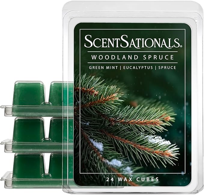 Scentsationals Woodland Spruce Scented Wax Melts - Amber Birch, Eucalyptus, & Sage, 10oz (24 Cubes)