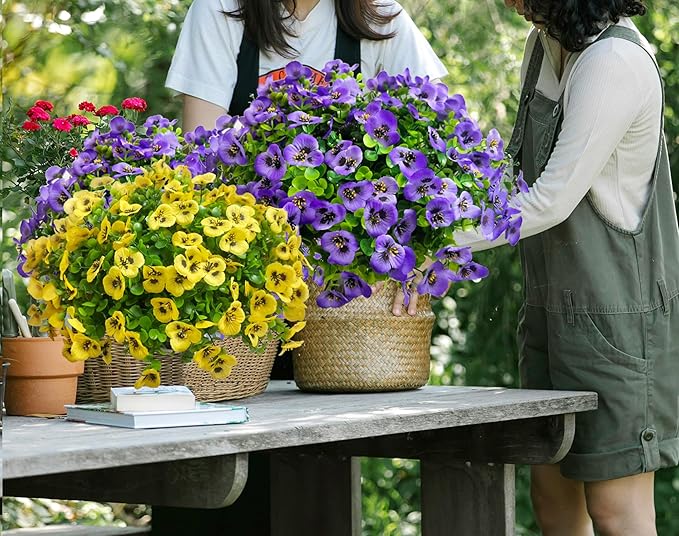 Artificial Flowers for Outdoors Fake Plants, 12pcs Fake Flowers Artificial Plants Outdoor UV Resistant,Silk Faux Flowers Shrubs Greenery Plants for Porch Garden Patio Window Box Decor