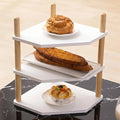 3-Tier Expandable Bamboo Corner Shelf - Dish/Plate Organizer for Cabinet, Kitchen Counter Shelf & Small Kitchen Shelf, Adjustable (White, 1-Pc 3.90" H)