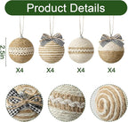 Bunny Chorus Christmas Decorations Indoor: 12pcs Handmade Jute Rope Decorative Bows Christmas Tree Ornaments, Rustic Hanging Xmas Ball Ornaments for Tree Garland Fireplace Home School Office Decor