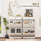 Shoe Cabinet with 2 Flip Drawers, Slim Wooden Hidden Shoe Organizer with Drawer, Pet-Proof Narrow Shoe Storage Cabinet for Entryway Living Room Behind The Door