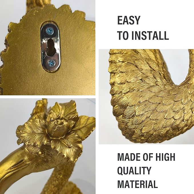 GUSFREUD Gold Animal Heads Sculptures Wall Art - 13" Resin Faux Flamingo for Home Wall Decor, Bird Wall Hanging Decoration for Living Room, Bedroom & Kitchen, Unique Gift Idea