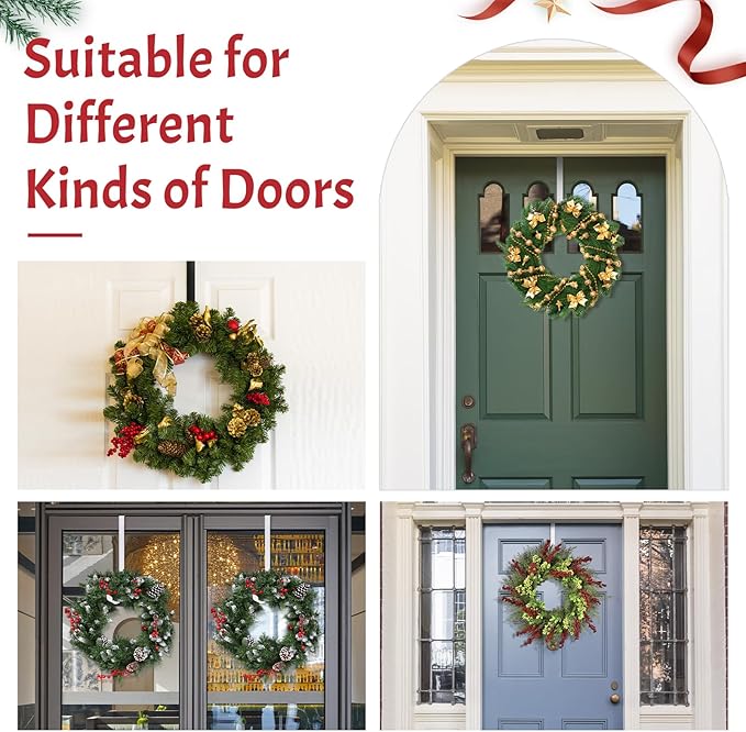 12 in Wreath Hanger for Front Door 2 Pack White Wreath Hangers Over The Door Wreaths Hanger Hook Christmas Wreaths Hook Decorative Halloween Easter Hangers Sturdy Home Hanging Wide