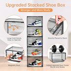 New Gray 8 Pack Shoe Boxes Stackable, Large Shoe Storage Organizer with Lids,Drop Side Shoe Containers for Entryway,Sneaker Storage Fit up to US Size 13 for Men/Women(13’’x 10.6”x 8.3”)