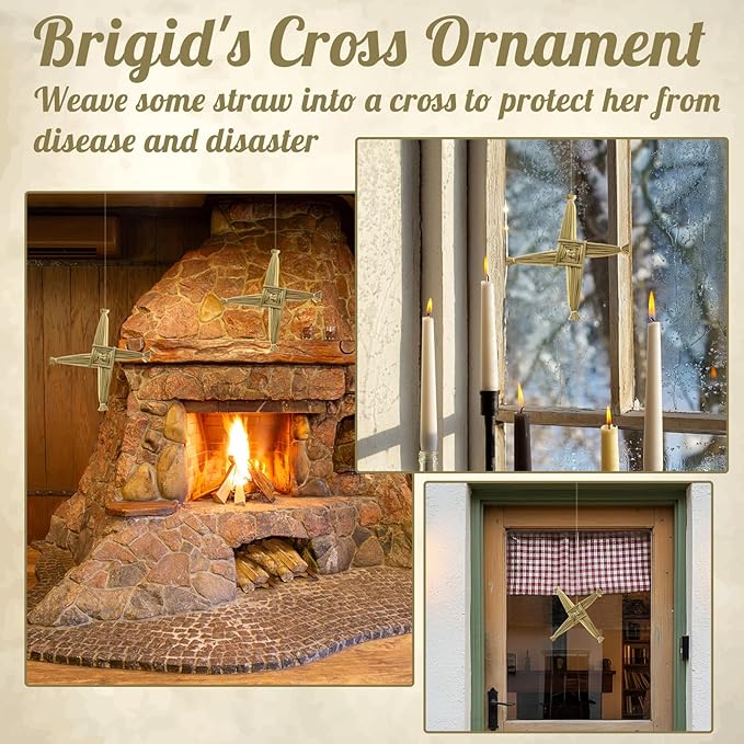 Kathfly 2 Pcs St. Brigid's Wall Cross and Card Irish Gift Saint Brigid's Cross History Card Irish Blessing Gift Ireland Hanging Wall Traditional Decor for Celtic Imbolc Home(6 in,Fresh,Green)