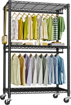 FUTASSI P3 Rolling Clothes Rack, Clothing Racks for Hanging Clothes, Heavy Duty Garment Rack with Wheels, Freestanding Portable Closet Organizer 39.4''W x 14''D x 78.5''H, Max Load 464 LBS, Black