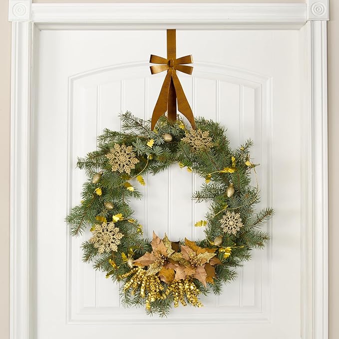 2Pack Bow Wreath Hangers for Front Door,Christmas Decoration Metal Bow Door Wreath Hanger,Over The Door Christmas Wreath Hooks