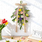 6 PCS Spring Summer Teardrop Swag with Bow Artificial Wildflower Sconce Lighting Swag Wreath Lavender Daisy Wisteria Candlestick Wreath Green Eucalyptus Floral Swag for Wall Cabinet Chandelier Decor