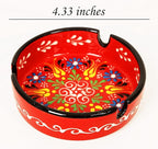 Ashtray Set Cigarette Ash Tray for Indoor Outdoor Use Ash Holder for Smokers Desktop Smoking Ash Tray - Home Office Decoration Hand-Paint Ceramic Cigar Ashtrays (2 pcs Large - Red and Green)