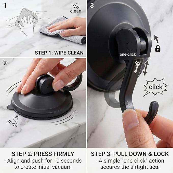 Strong Suction Cup Wreath Hanger for Front Glass Door - 20lb Vacuum Hooks for Window & Bathroom - Damage-Free, Reusable Outdoor Christmas Wreath Holder for Holiday Decor, 2-Pack (Black)