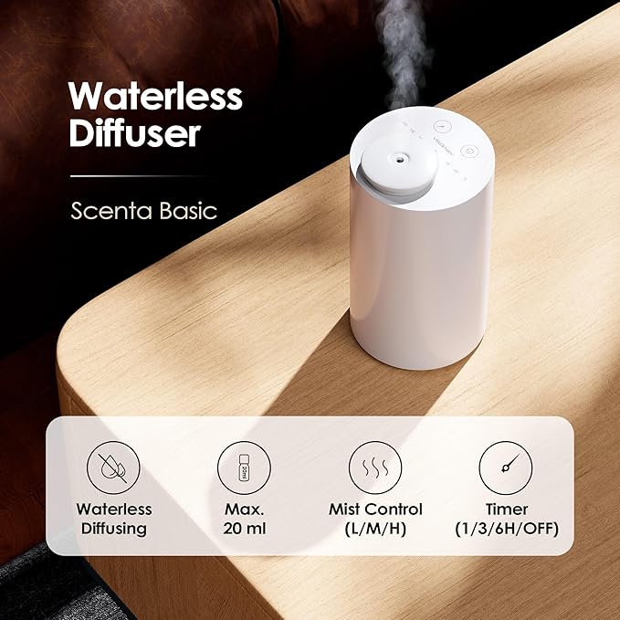 Airversa Waterless Diffuser for Essential Oil, Car Diffsuer, Battery Operated Nebulizer, 0.7 Fl Oz/ 20mL, Mini Scent Air Machine, 3 Timers & 3 Mist Levels for Home, Room, Car, Office - AN6 Yogurt