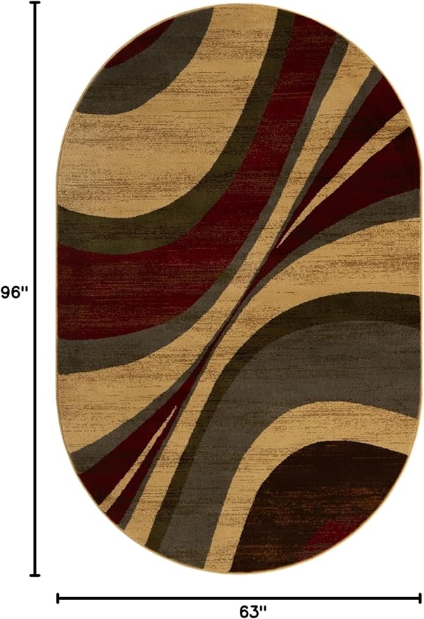 Unique Loom Barista Collection Area Rug - Ngada (5' 3" x 8' Oval, Beige/Red)