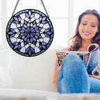 Stained Glass Window Hanging, Purple Blue Tiffany Style Flowers Sun Catcher for Window Door Home Decor Suncatcher Christmas Mother's Day Birthday Gifts for Women Men Mom Nana 6.3 in