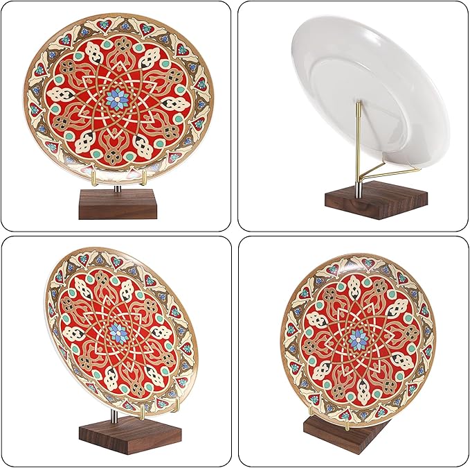 Hipiwe 2Pcs Adjustable Metal Arms Display Stand with Wooden Base Rock Display Stand Easel Decorative Plates Display Easel Holder for Gemstones Fossils Minerals Agate Plates Collectibles, 3.1"x3.1"