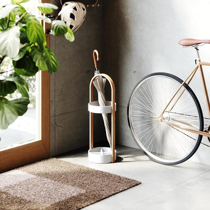 Umbra Bellwood Umbrella Stand, Space-Saving Umbrella Stand, Great for the Front Door/Entryway, White Natural