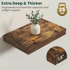 Floating Shelves for Wall 16 in x 9.3 in Deep, Wall Mounted Rustic Wood Shelf with Invisible Brackets for Storage & Display, Living Room Bedroom Bathroom, Brown, 2 Pack