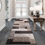 FlyDOIT Modern Geometric Patchwork Area Rug, 2x6 Chocolate Runner Rugs for Living Room, Rockwood Collection Indoor Rugs for Bedroom, Throw Carpet Floor Decor for Entryway Dining Room Office Nursery