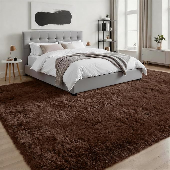 8x10 Area Rugs for Living Room Bedroom: Ultra Soft Fluffy Shag Rug Upgrade Non-Slip Non-Shedding Large Fuzzy Plush Carpet Indoor Floor Carpets for Kids Room Playroom Nursery Dorms Home Decor Brown