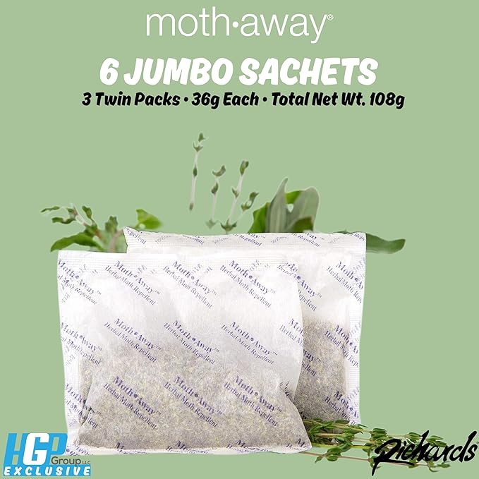 Richards Homewares Moth Away Herbal Non Toxic Natural Repellent, 6-Jumbo Sachets