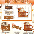 Lineshading 4 Pcs Fall Decorations for Home Wooden Hot Cocoa Cup Block Sign Thanksgiving Tiered Tray Decor Thanksgiving Centerpiece Rustic Fall Table Decor for Autumn Harvest Party Home Kitchen
