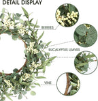Pinkpum 22'' Eucalyptus Wreath for Front Door, Porch, Window - Green Decor for Home, Farmhouse - Spring, Summer, Fall, All Seasons