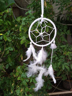 Dream Catchers Wall Decor, Handmade Feather Bedroom Home Car Decor Nursery Room Hanging Decoration (3" White Ring)