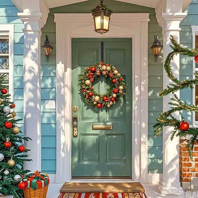 Premium Double Sided Wreath Hook for Front Door - Large Metal Hook Holds 2 Wreaths - Black, 9.4-15 Inch