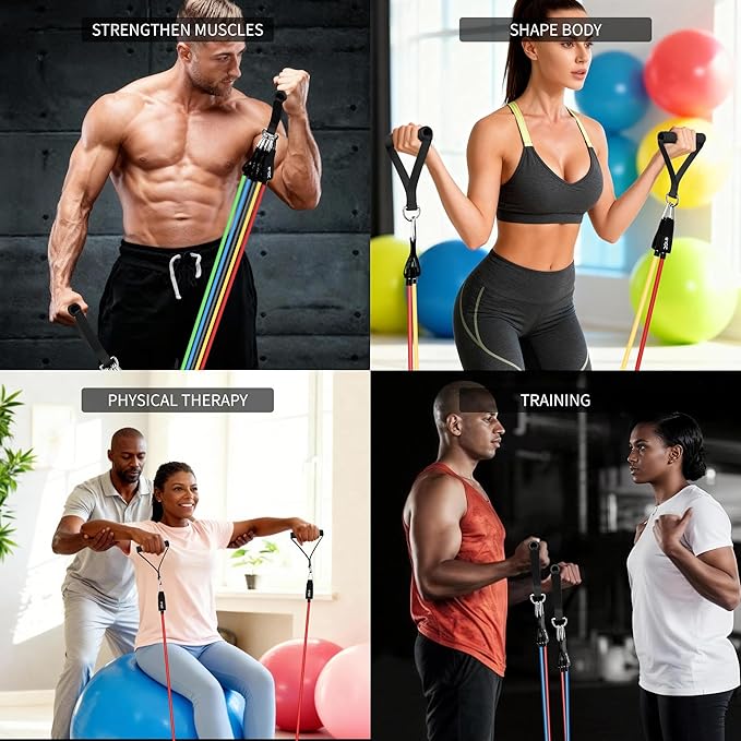 Resistance Bands, Exercise Bands Set for Working Out, Resistance Bands with Handles, Home Gym Workout Bands, Fitness Equipment for Men and Women Strength Training
