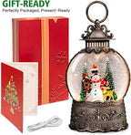 Christmas Snow Globes Lantern with Music, Snowman Snow Globes with Swirling Glitter Effects, USB/Battery Powered with 6-Hour Timer, Christmas Decorations