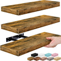 Sorbus Floating Shelves for Wall – 16 Inch Floating Shelf for Kitchen, Bedroom, Living Room, Bathroom, Home & Wall Decor - Mounted Bathroom Shelves with Invisible Brackets (Rustic Brown, 3 Pack)