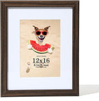 12x16 Picture Frame Walnut, 12 x 16 Wooden Frame for Wall with Real Glass, 8.5x11 Frames with Mat or 12x16 without Mat, Rustic Frame 12"x16" Art Frame Perfect for Gifts