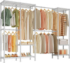 H7 Pro Heavy Duty Clothes Rack Large Garment Rack for Hanging Clothes, Freestanding Wardrobe Closet with Expandable Hanger Rods, Closet Organizer Storage, (79.1"-96.9") Lx15.7 Wx75.4 H, White
