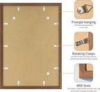 14x20 Picture Frame 3 Pack - Brown Poster Frame Display Pictures 11x17 with Mat or 14 x 20 Without Mat for Wall Hanging Horizontal and Vertical