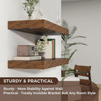 Venusmiles Floating Shelves for Wall, 30" W x 12" D x 2" H, 2 Pack of Long Wall Mounted Engineered Wood Shelves with Invisible Brackets for Living Room, Bedroom, Bathroom, Kitchen Decor, Brown