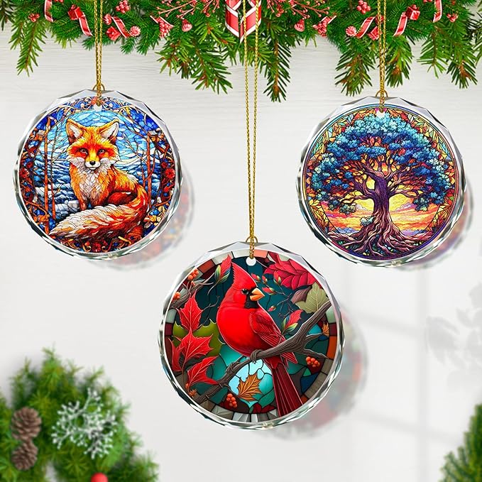 Cardinal Stained Glass Ornament - Christmas Tree Decorations, Cardinal Ornaments for Christmas Tree, Gift Exchange