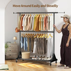 Luxspire Heavy Duty Clothes Rack Load 600 LBS, Double Rod Clothing Rack, Rolling Garment Racks with Lockable Wheels, Shelves, Adjustable Laundry Hanging Racks for Clothes, Black