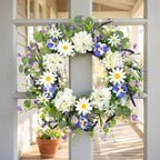 22 Inches Summer Wreaths for Front Door Spring Flower Wreath Farmhouse Spring Floral Wreaths Country Summer Door Wreath with Phalaenopsis Orchid Hydrangea Sunflower for Window Wall Porch Decoration