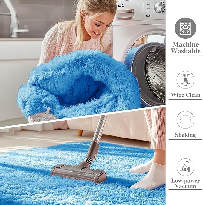 OLANLY 5x7 Machine Washable Large Area Rugs for Living Room, Bedroom, Soft Fluffy Shaggy Bedside Rug, Indoor Floor Carpet for Kids Girls and Boys, Dorms, Nursery, Home Decor Aesthetic, Bright Blue