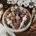 Yunlly 9 Pcs Neutral Christmas Ornaments Textured Christmas Tree Decor with Hanging Loop Modern Brown Hanging Finial Ornaments Shatterproof Home Decor for Xmas Vintage Rustic Farmhouse (Coffee Color)