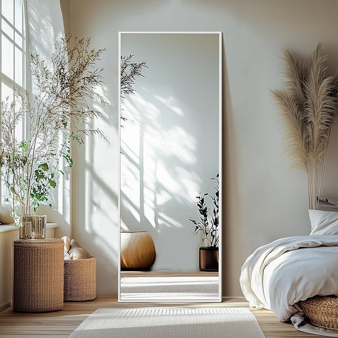 Delma Full Length Mirror,Large Floor Mirror with Aluminum Frame for Bedroom, Bathroom, Living Room,Wall Mount or Freestanding Design(with Stand,Rect 69x24-Silver)