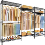 Ulif E13 Pro Heavy Duty Clothes Rack（With 4 Hanger Rods & 8 Shelves） Freestanding Clothing Racks for Hanging Clothes，Adjustable Closet，Metal Garment Rack 75" W x16 D x77 H，Max Load 1000LBS，Black