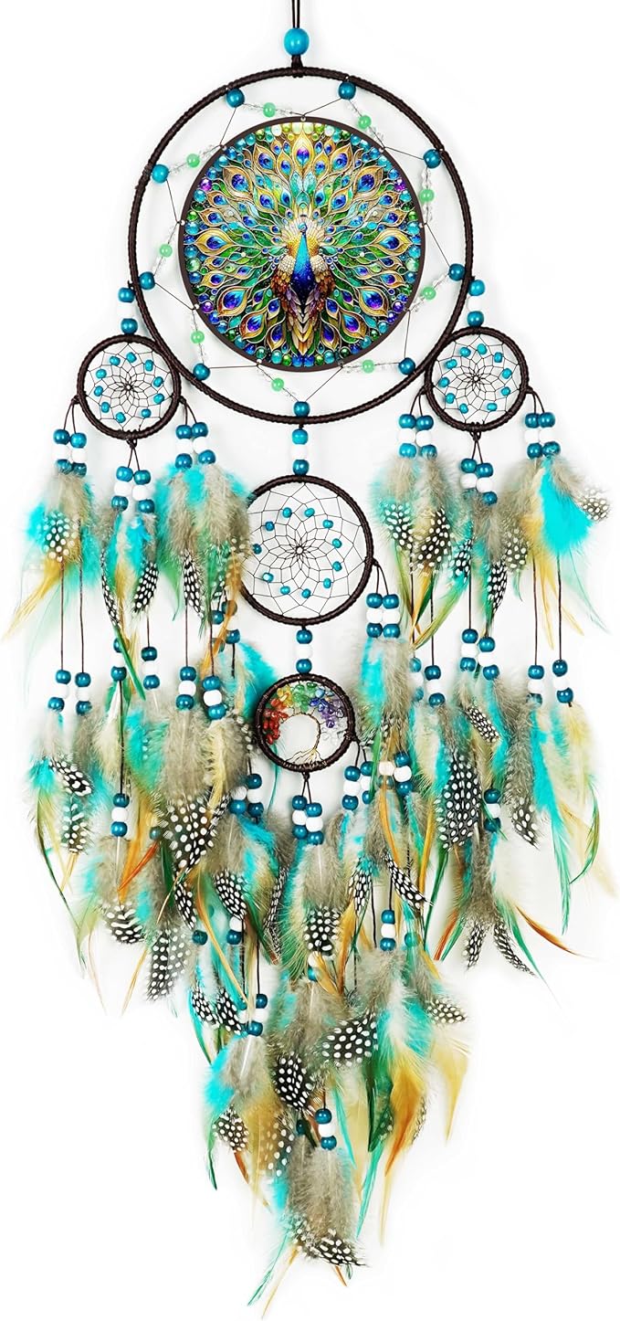 Large Dream Catchers,Dream Catchers for Adults,Dream Catcher Wall Hangings,Peacock Suncatcher,Stained Ornament,Gifts for Women,Lovers,Couple,Friend,Bestie