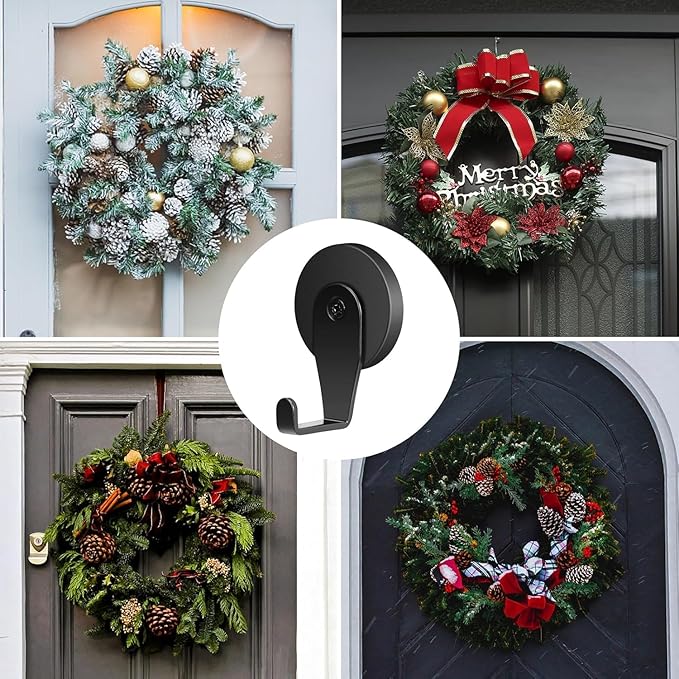 YUANQIAN Magnetic Wreath Hangers for Front Door, 2-Pack Heavy Duty Magnetic Wreath Hooks for Metal Doors and Glass, No Drilling, No Adhesive, Indoor Outdoor Seasonal Decor, Reusable Holder, Black