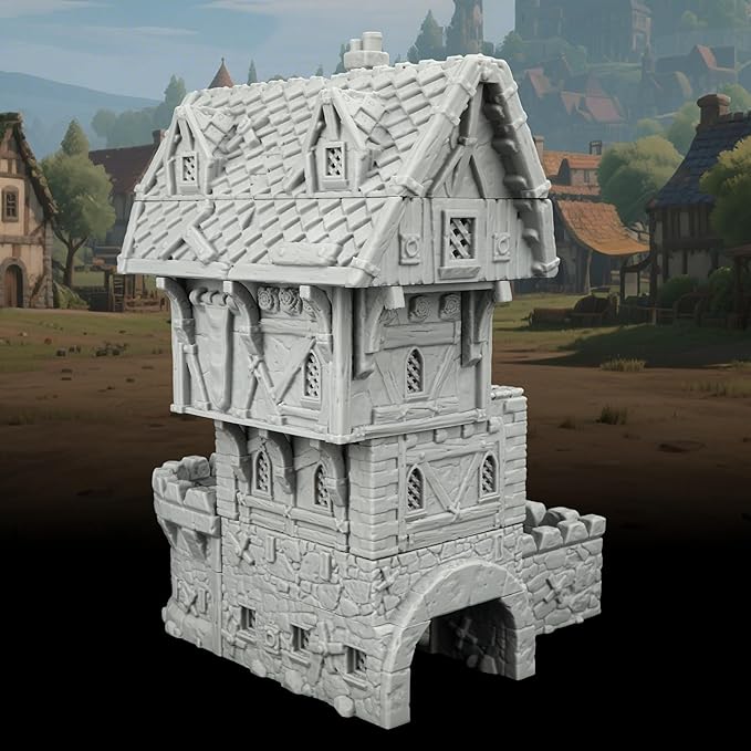 RPG Terrain Medieval Village Cottage – Unpainted 25mm Scale 3D Printed Scenery for Dungeons and Dragons, Trench Crusade Tabletop Map Props – Medieval Village A (AF1124A)