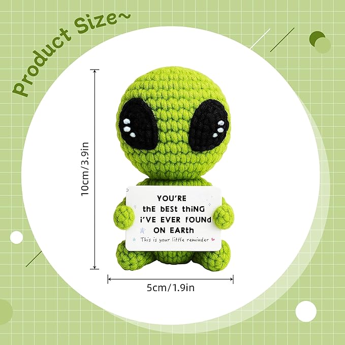 3.5 inch Positive Alien Handmade Knitted Wool Doll with Positive Card Inspiring Gifts for Cheer Up Emotional Support Encouragement Friends