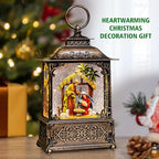 Christmas Snow Globes Lantern with Music, Jesus Christ Nativity Scene Snow Globe with Swirling Glitter Effects, USB/Battery Powered with 6-Hour Timer, Christmas Decorations