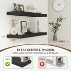 Acovy 16 Inch Floating Shelves, 16"x9.25"x1.5" Inch Deep Floating Shelves for Wall, Wooden Shelves for Bathroom, Bedroom, Living Room, Black